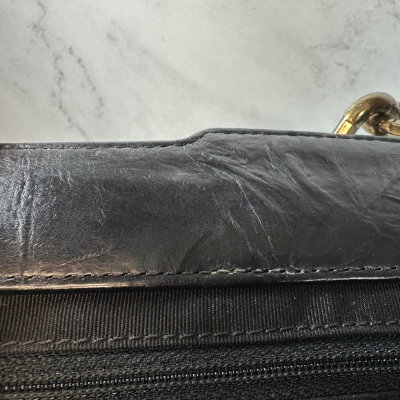 Chanel Frame Shoulder Bag CC Distressed Quilted Leather Black/Gold Thick Chain - Picture 14 of 16